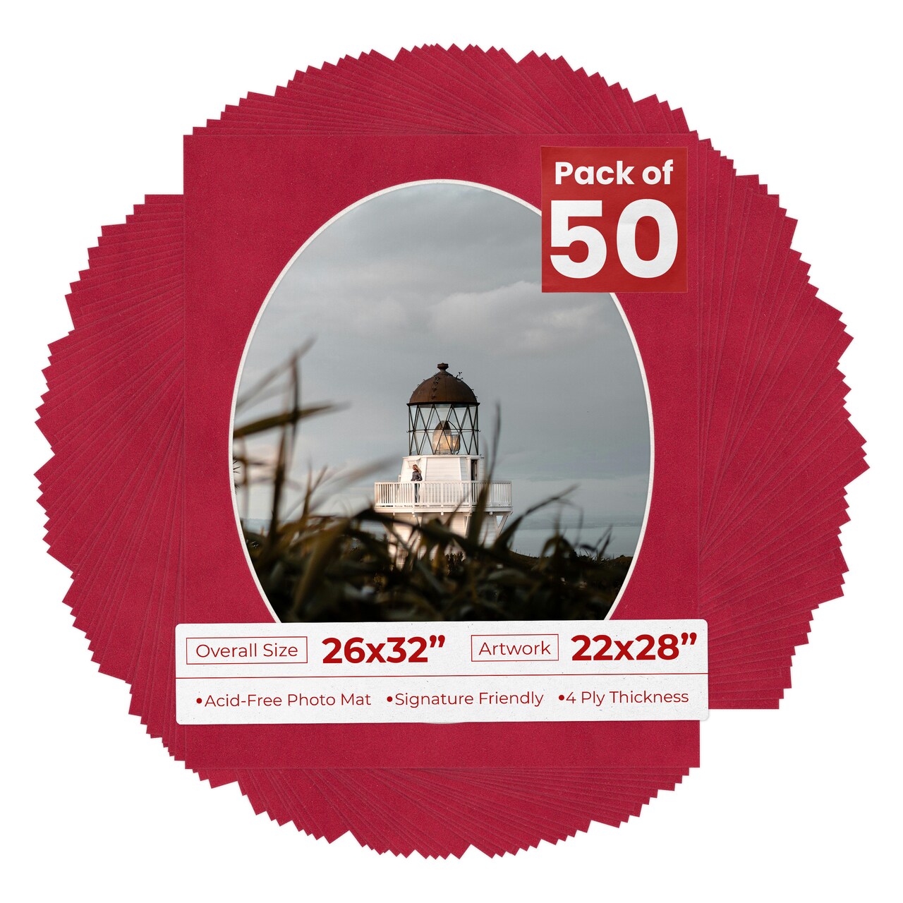 Red Suede Mat Board for 26x32 Frames - Oval Opening for 22x28 Photos